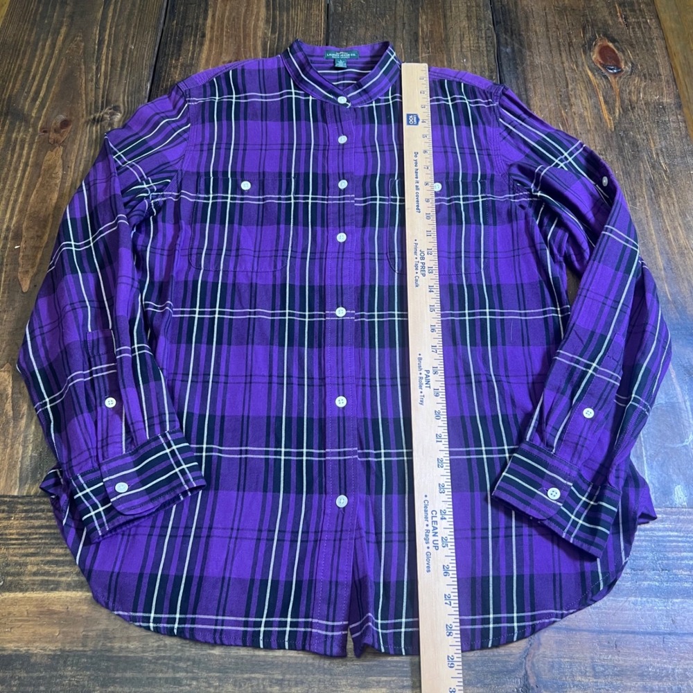 Lauren Jeans‎ Co Ralph Lauren Purple Plaid Band Collar Button Down Shirt Large - Picture 5 of 7